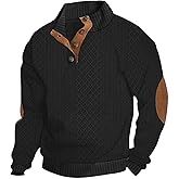 QOSOQ Men's Casual Sweatshirt Pullover Sweater Casual Long Sleeve Stand Collar Quarter Button Sweaters