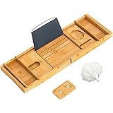 Premium Bamboo Bathtub Tray Caddy Wood Bath Tray Expandable With Book - View #8
