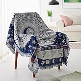 MayNest Boho Woven Throw Blanket Reversible Cotton Bohemian Tapestry Hippie Room Decor Witchy Astrology Zodiac Celestial Constellation Carpet Bed Chair Couch Sofa Cover Double Sided (Blue, S: 71x51)