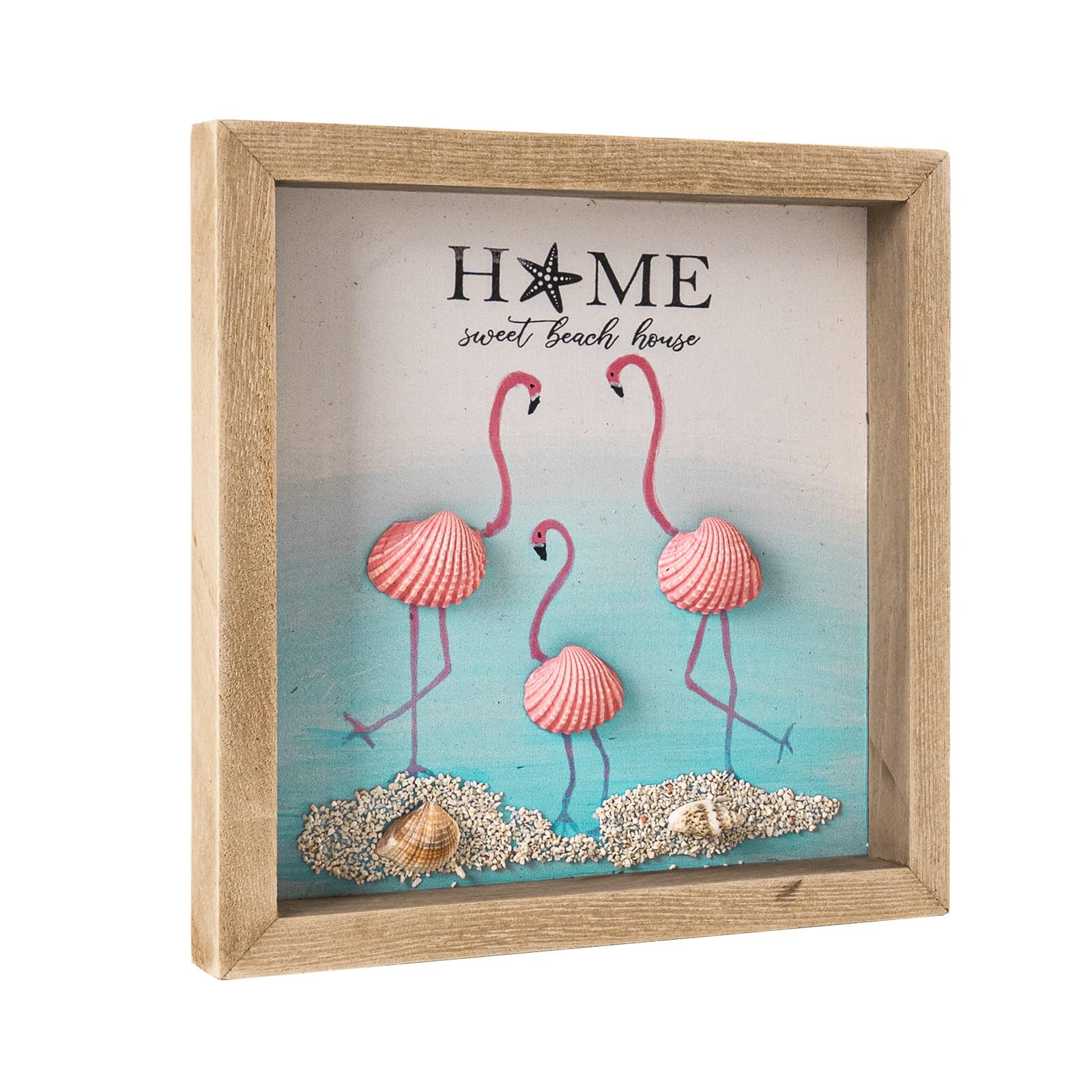 Photo 1 of *MINOR DAMAGE - USED*
pechpell 6.7" Beach Decor with 3D Seashells Flamingo, Wooden Coastal Themed Room Wall Art Framed, Tropical Table Shelf Office Desk Ocean Beachy Bathroom Bedroom Decorations For Home