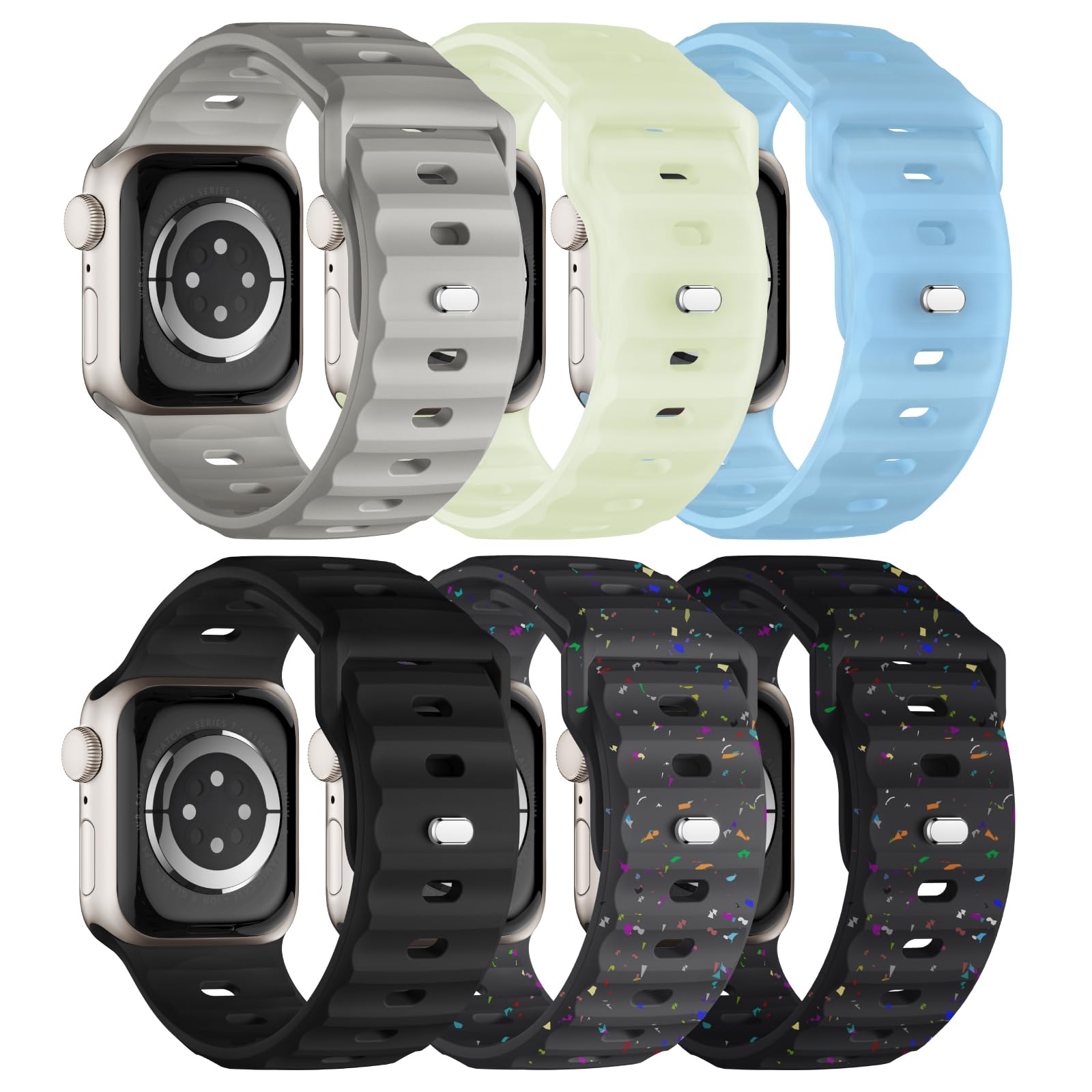 Sport Bands 6-Pack Compatible with Apple Watch Ultra 3/2 Band 49mm 46mm 45mm 44mm 42mm, Wide Soft Silicone Wristbands Waterproof Strap Men for iWatch Series 11 10 9 8 7 6 5 4 3 SE Ultra