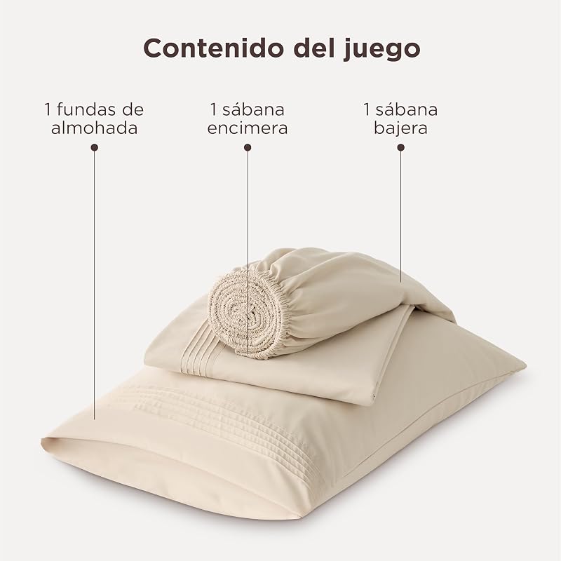 Beige Juego de Sábanas Microfibra - 90x190 cm，3 Piezas