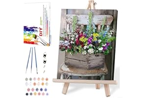 MIRCVSH Flowers Paint by Numbers for Adults with Framed Canvas-with Wooden Easel,Paint by Number on Canvas,DIY Acrylic Oil Painting Kits with Brushes Nice Gift Box for Home Wall Decor(12x16 Inch)