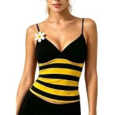 UAURORAO Women Cute Bee Ladybug Shirt Spaghetti Strap Halloween Costume | Cute Sexy Crop Camisole Y2k Tank Tops Sleeveless Cosplay Outfits Party Whimsy Clothes