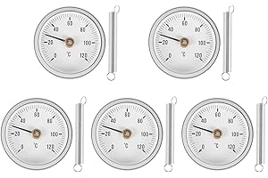 Srutueo 63mm Pipe Clip-on Dial Thermometer Temperature Round Plate Gauge with Spring,Range 0-120℃, Aluminum Case, 5Pcs Set