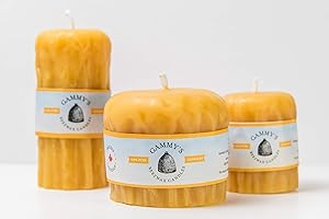 Rustic Trio Beeswax Candle Set of Three (3) - 2.3x3", 2.3x5" and 3.4x3.5" - 100% Pure Beeswax by Gammy's Beezwax Candles - Ma