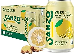 Sanzo Flavored Sparkling Water - Yuzu Lemon Seltzer (with Ginger) - Low Calorie Low Sugar Soda - Craft Asian Drinks - Vegan G