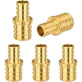 5-Pack Foskan 3/8" x 1/2" PEX Straight Reducing Coupling,Brass Crimp Fittings for PEX Tubing Pipe