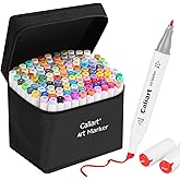 Caliart 121 Colors Alcohol Based Markers, Dual Tip Art Marker Set Chisel & Fine, Permanent Colored Pens for Adults Coloring Book Artists Sketch Illustration Drawing Supplies Gifts