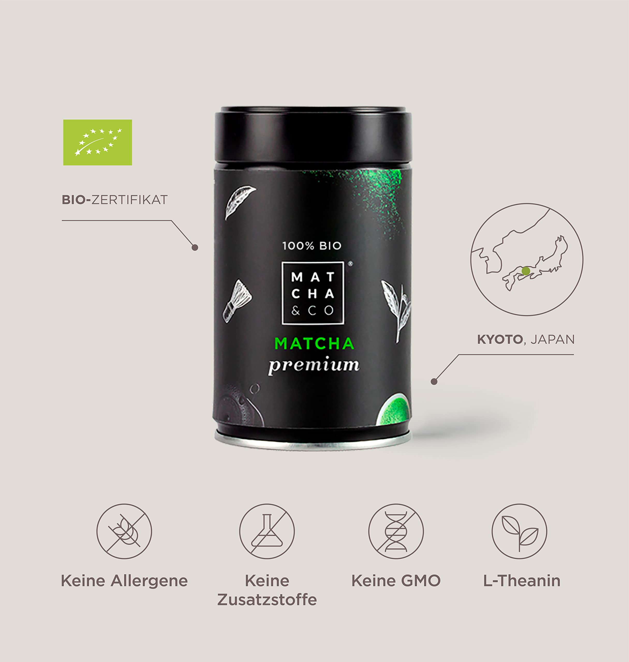 Matcha & CO | 100 % biologischer Premium-Matcha-Tee 80 g [Zeremonielle Premiumqualität]. Bio-Grünteepulver aus Japan. Zeremonieller Bio-Matcha-Tee. 100 % natürlicher Premium-Matcha-Grüntee 2