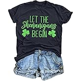 Womens St Patrick's Day Shirts Let The Shenanigans Begin Shirt Lucky T Shirt Shamrock Tee Funny Sayings Tops