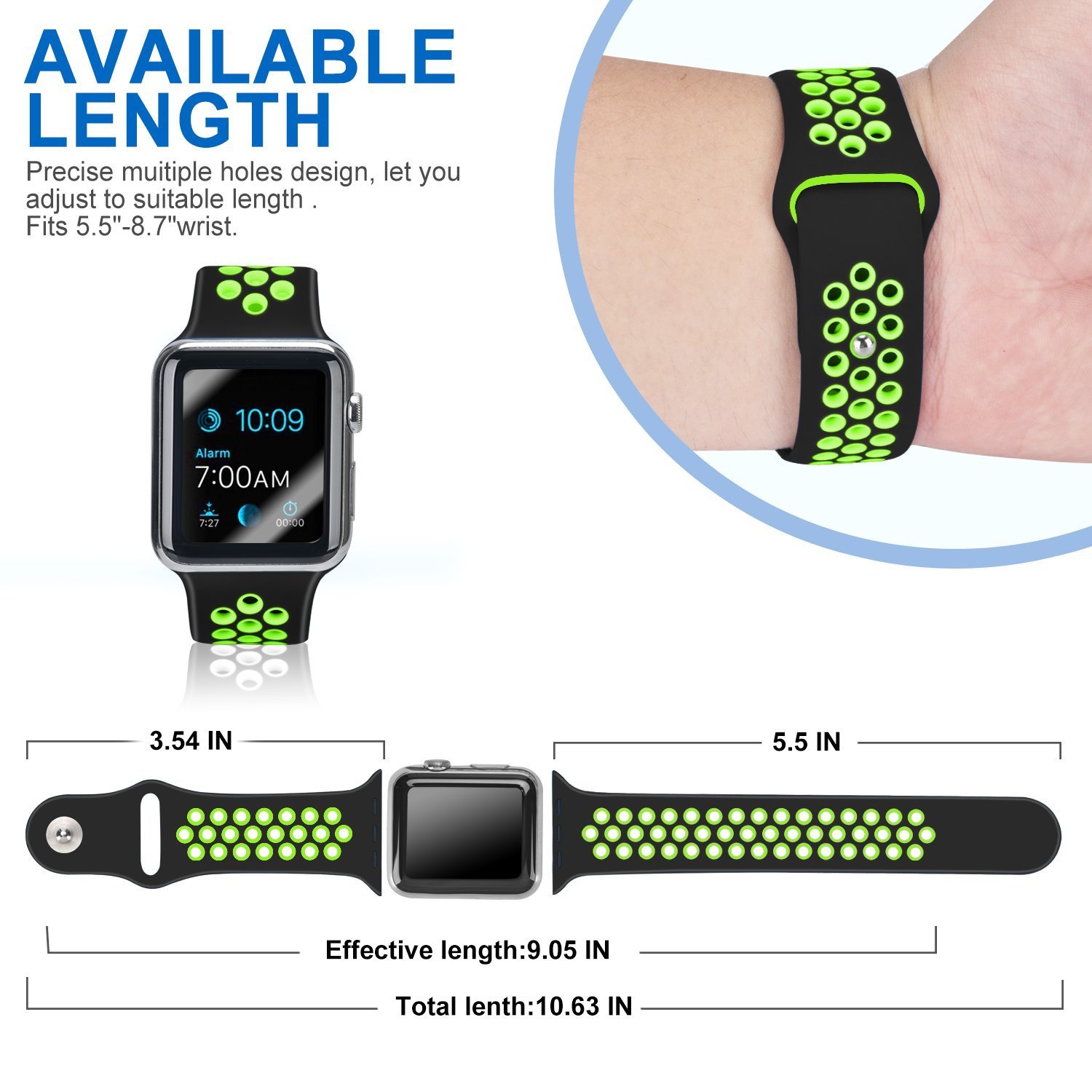 Casual Accessories Apple Watch Band 42 mm Black Green - Sports Soft Silicone Replacement Band For iWatch Series 3 2 1, Nike + Sport Edition Strap M/L Size Black Green