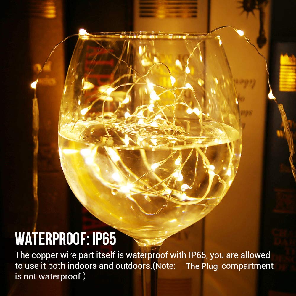 MOVEONSTEP Stringa Luminosa 200 Led 22M in Rame Impermeabile IP65 8 Modalità Di Luce Natale Bianco Caldo Decorazione Interna ed Esterna (200LED)