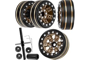 RCarmubWow RC 1.3 Beadlock Wheels Single & Dually for 1/18 TRX4M Ascent-18,1/24 SCX24 FCX24 RC Crawler Car,Aluminium & Brass 1.3 Beadlock Rims,4pcs,Brown w/Black
