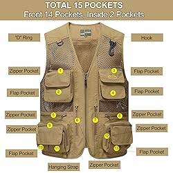 Flygo Men's Mesh Fishing Vest Multi-Pockets