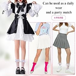 MKYSZLT Women White Lace Socks Hot Pink Ruffle