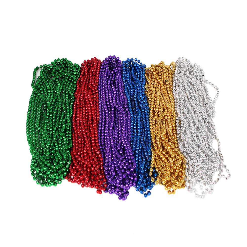Vansoon Multicolour Mardi Gras Disco Ball Beads Necklaces, 72pcs, Adult Unisex Party Favor, Silver with Faux Pearl Beads, 33 Inch Long, No Clasp