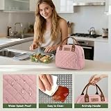 HOMESPON Insulated Lunch Bag Pink Women Men 27x21x15 cm Front Pocket view 5