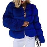 loveimgs Women Warm Fluffy Cropped Puffer Jacket Faux Fur Coat Crop Parka Collarless Winter Teddy Bear Coat Overcoat