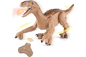 AHCo. Remote Control Dinosaur Toys for Kids 3-5 8-12, Interactive Dino Gifts for Boys Girls Ages 4 6 7 9 10 11, Detachable Walking Roaring Spraying Velociraptor with Light Sounds
