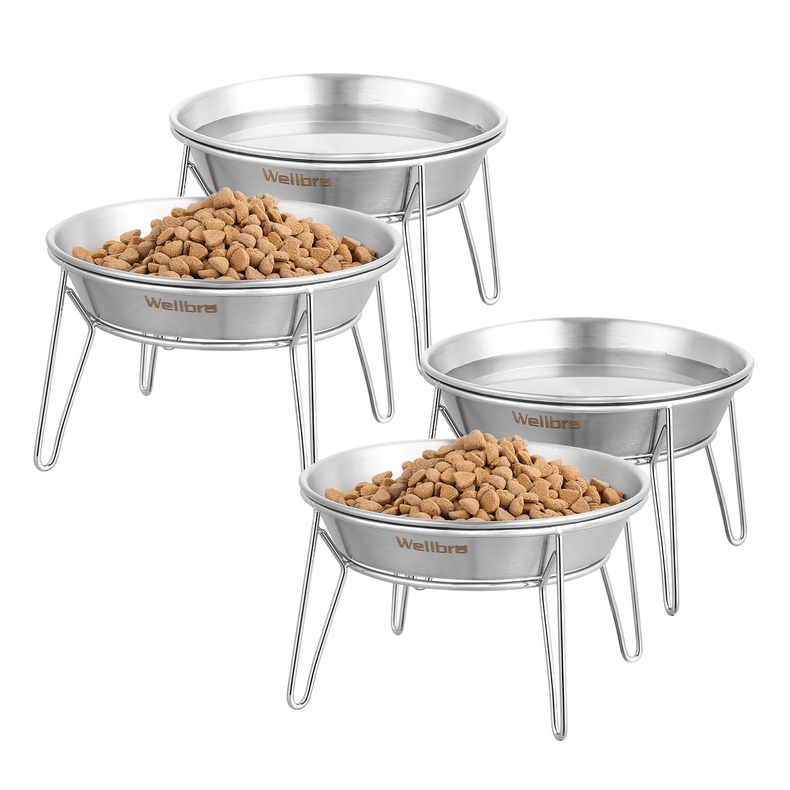 Photo 1 of **PARTIAL SET/4 STANDS & BOWLS ** Cat Food Bowls, 4 Pcs Stainless Steel Cats Food and Water Whisker Fatigue Shallow Dishes, Small Dog Puppies Fat Faced Cat Kitten Supplies (4 Pack Raised Bowls)