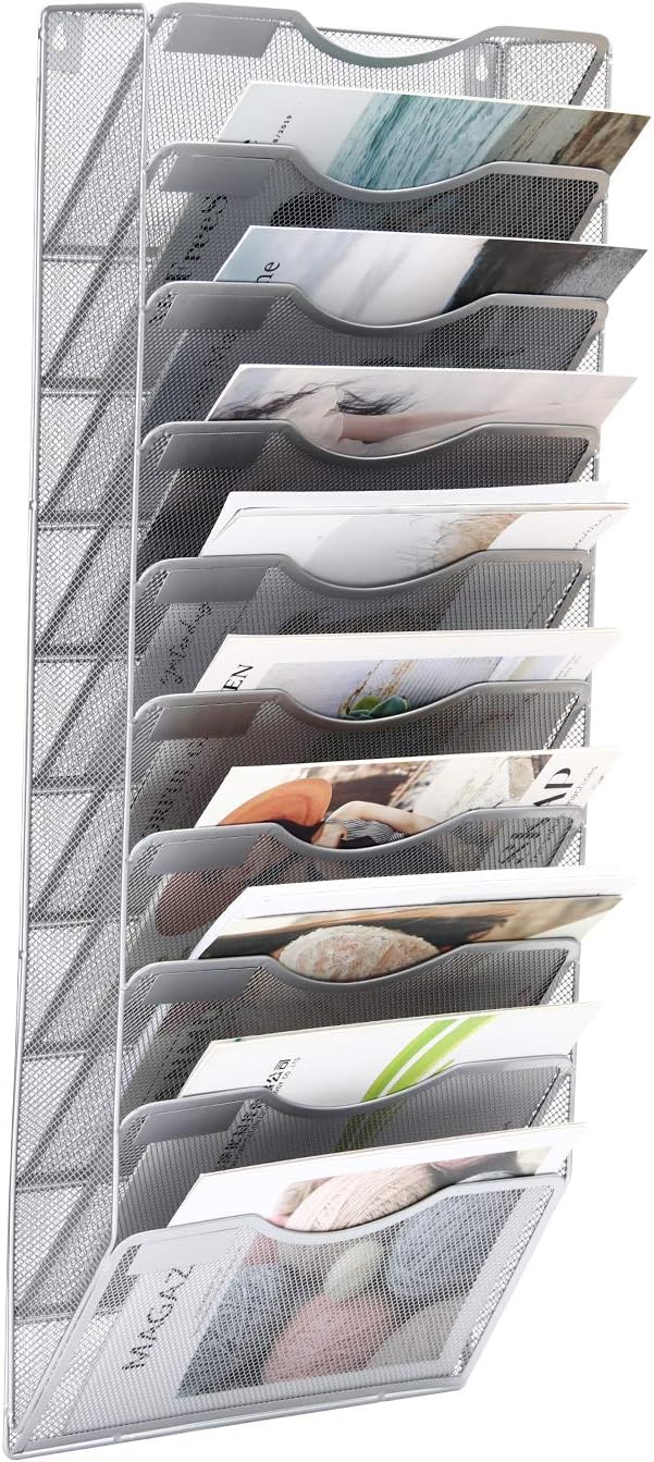 EasyPAG Wall File Holder Organizer Office Hanging Metal Magazine Rack 10 Tier, Silver : Office Products
