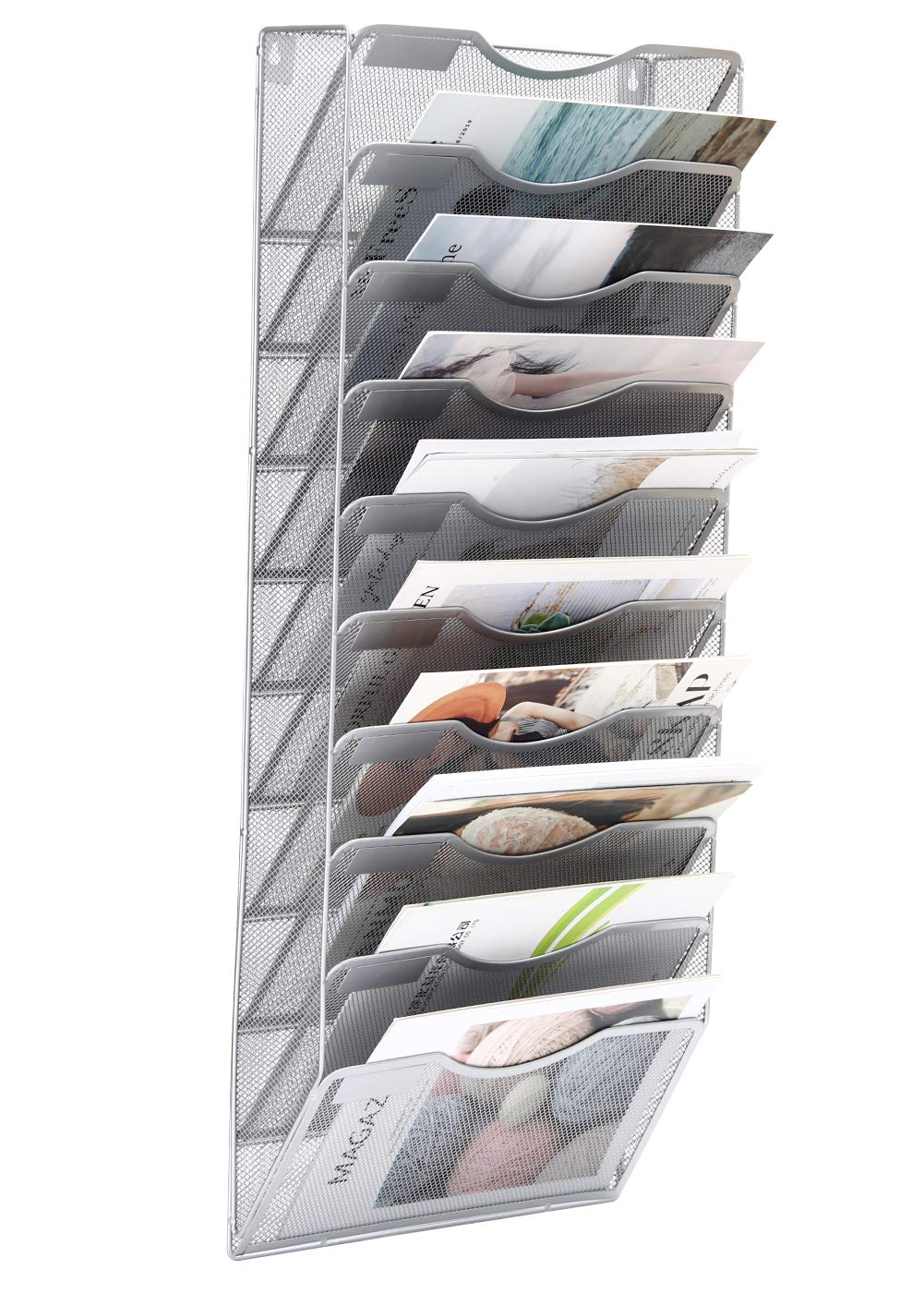 EasyPAG Wall File Holder Organizer Office Hanging Metal Magazine Rack 10 Tier,Silver