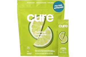 CURE HYDRATION Cure Hydrating Natural Electrolyte Mix | Powder for Dehydration Relief | FSA & HSA Eligible | Made with Coconut Water | No Added Sugar | Vegan | Paleo Friendly | Pouch of 14 Packets - Lime