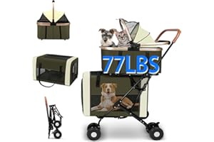 EVJEAL 3-in-1 Dog & Cat Stroller with Dual Detachable Carriers – Foldable Pet Stroller for Small & Medium Dogs up to 77 lbs, Travel-Friendly Carrier for Car Use, All-Terrain Wheels & Safety Features