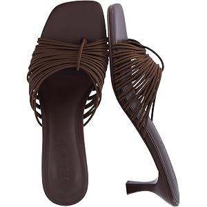 CUSHIONAIRE Quiz Kitten Heels for Women, Strappy Heeled Sandals with Cushioned Footbed, Slip On Open Toe Sandal