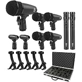 XTUGA MI7 Drum Microphone Kit,7 Pieces Metal Wired Dynamic Drum Mic Set | Kick Bass Drum,Tom/Snare Cymbals Microphone with Thread Clips,Carrying Case,Holders for Stage Performances/Studio Recording