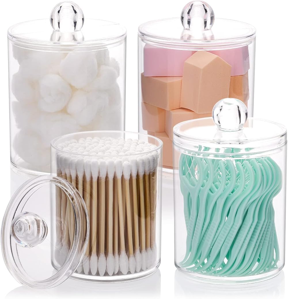 Yowlens 4 Pcs Clear Acrylic Cotton Pad Swab Jar Organizer with Lids