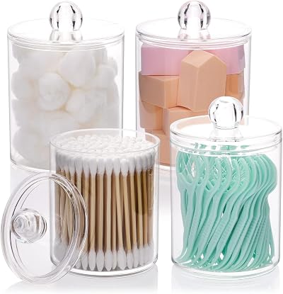 Yowlens 4 Pcs Clear Acrylic Cotton Pad Swab Jar Organizer with Lids