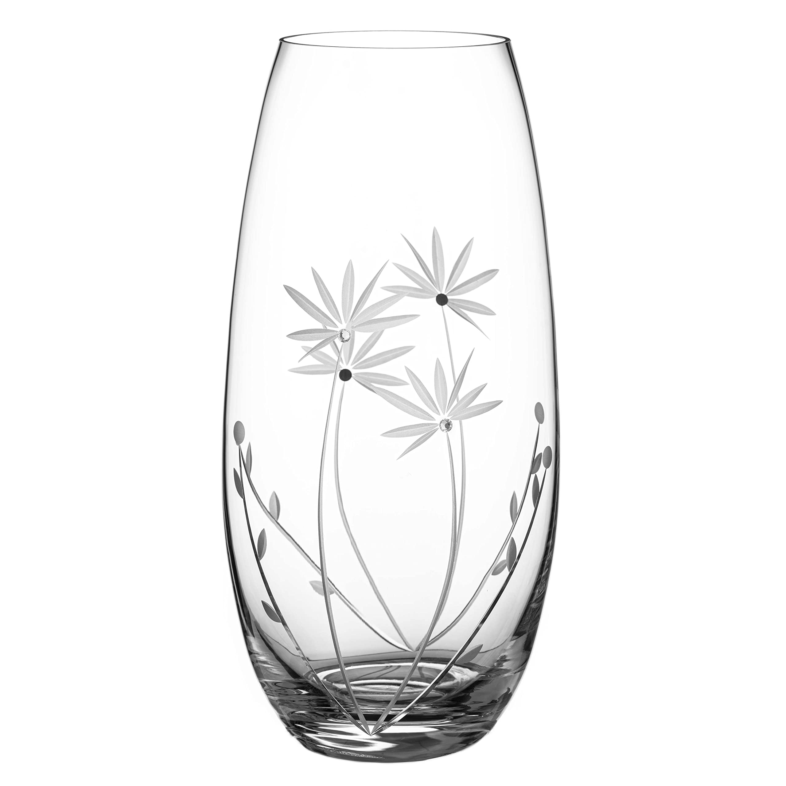 DIAMANTE Swarovski Barrel Shaped Crystal Vase "Bloom" - Hand Cut Flower Decoration with Swarovski Crystals - 25cm