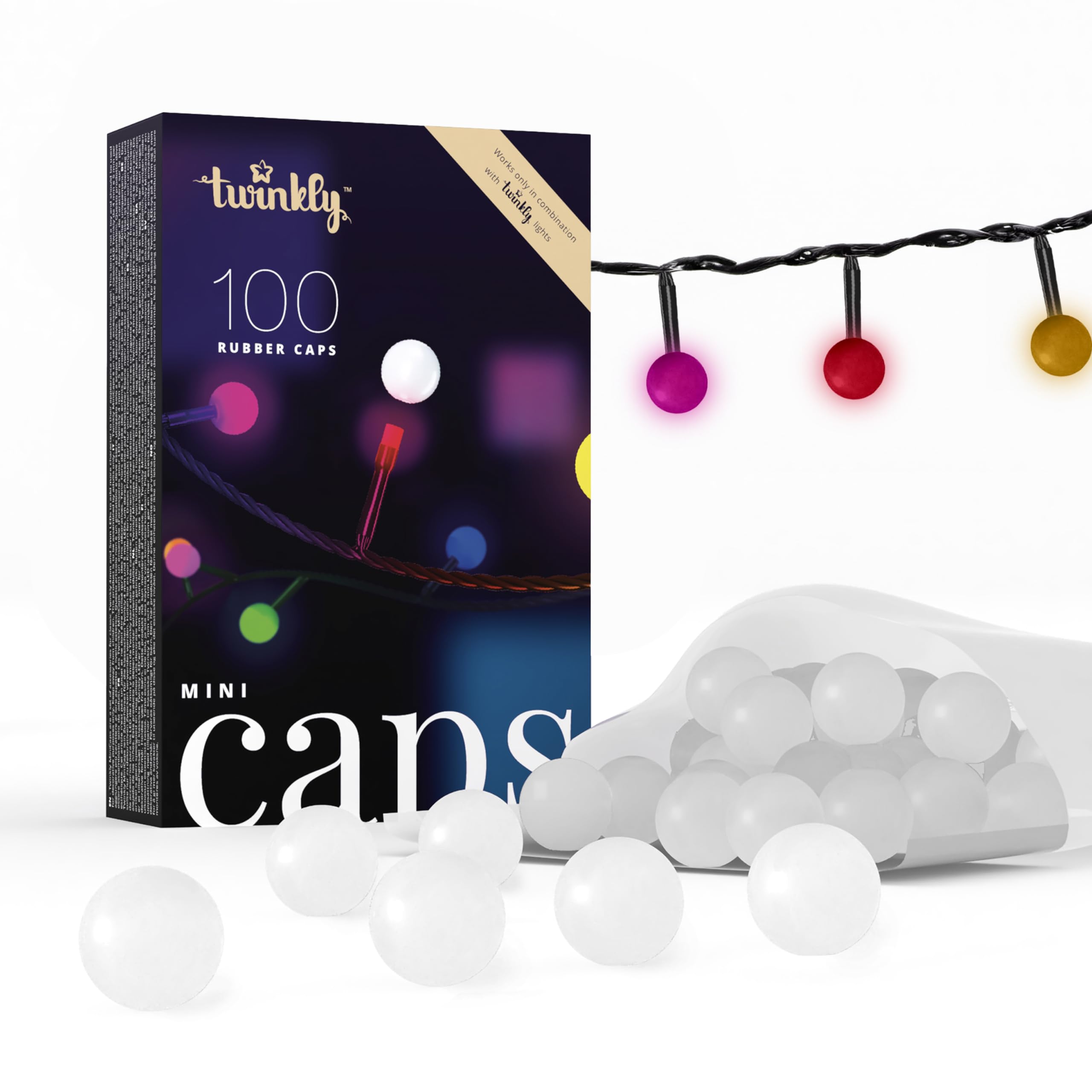 Twinkly Mini Caps, 100 Silicone Caps To Diffuse The Light, LED Lights, Diameter 15mm