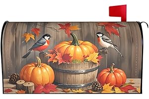 AYTIPUN Fall Thanksgiving Day Mailbox Covers Magnetic Standard Size Autumn Pumpkin Birds Maple Leaf Harvest Themed Seasonal Outdoor Decorative Letter Box Cases for Home Garden Outside Decor, 21x18 Inch