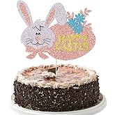 YUINYO Rabbit Happy Easter Glitter Cake Topper | Bunny/ eggs/ Happy Easter Spring Themed Party Supplies