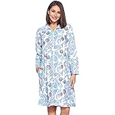 Casual Nights Women's Printed Micro Fleece Zip Up Long Sleeve Sleepwear Duster Robe