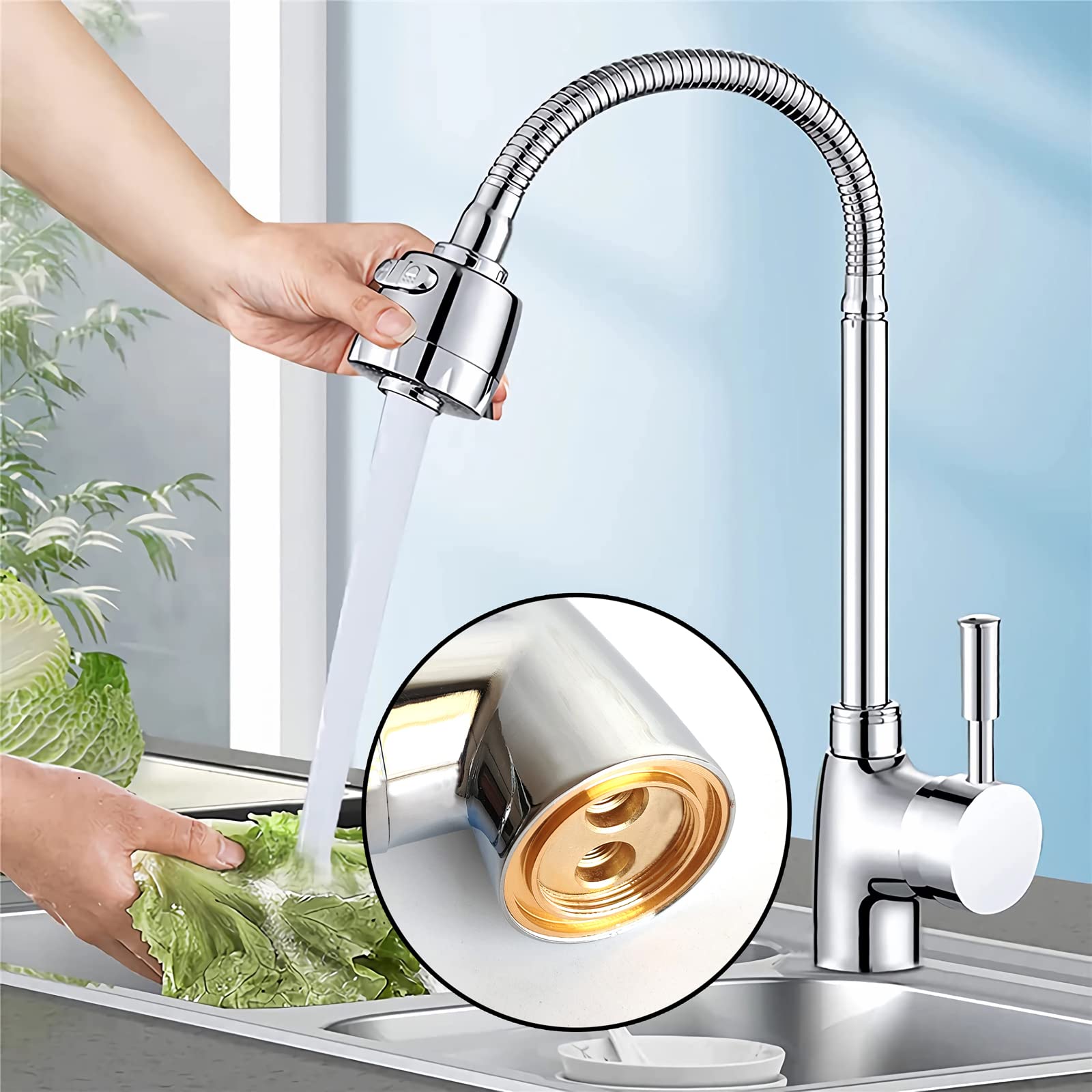Kitchen Faucet 360° Swivel Spout Single Hole Kitchen Taps with Fittings