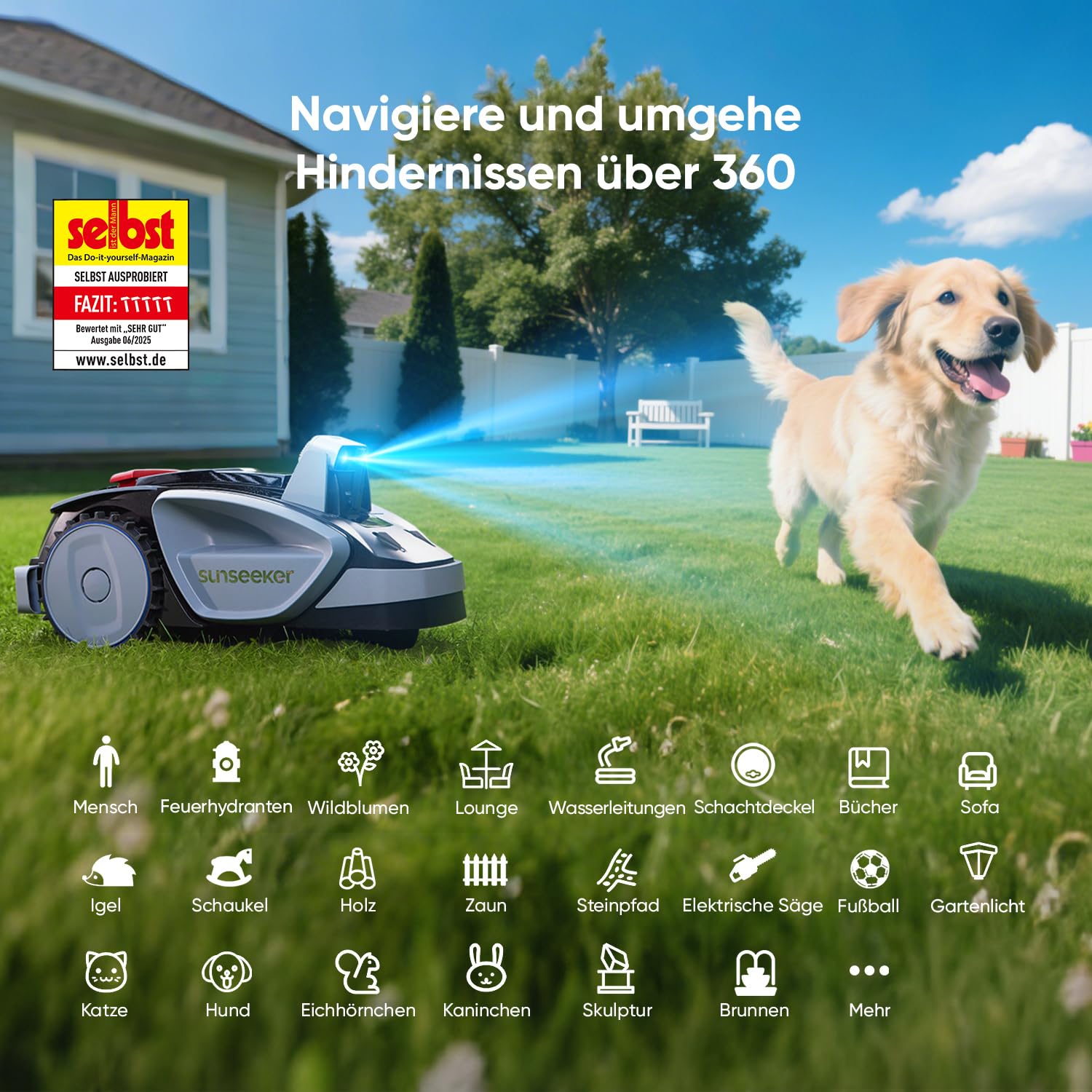 Sunseeker V3 Plus Mähroboter ohne Begrenzungskabel 1000 m², Vision AI Doppel-Auge, 42% Steigung, App-Steuerung, Rasenmäher mit EIN-klick-Mähen, silbergrau 3