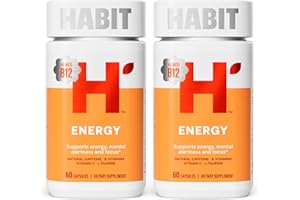 H' HABIT Habit Energy Supplement 2 Pack (120 Capsules) - New Look, Supports Energy, Mental Alertness and Focus, Natural Caffeine, Vitamins B & C, Green Tea Extract, Vegan, Non-GMO