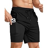 Yufawow Men Swim Trunks with Compression 7 Inches Breathable Liner Quick Dry Zipper Pockets for Board Beach Gym Running