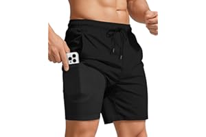 Yufawow Men Swim Trunks with Compression 7 Inches Breathable Liner Quick Dry Zipper Pockets for Board Beach Gym Running