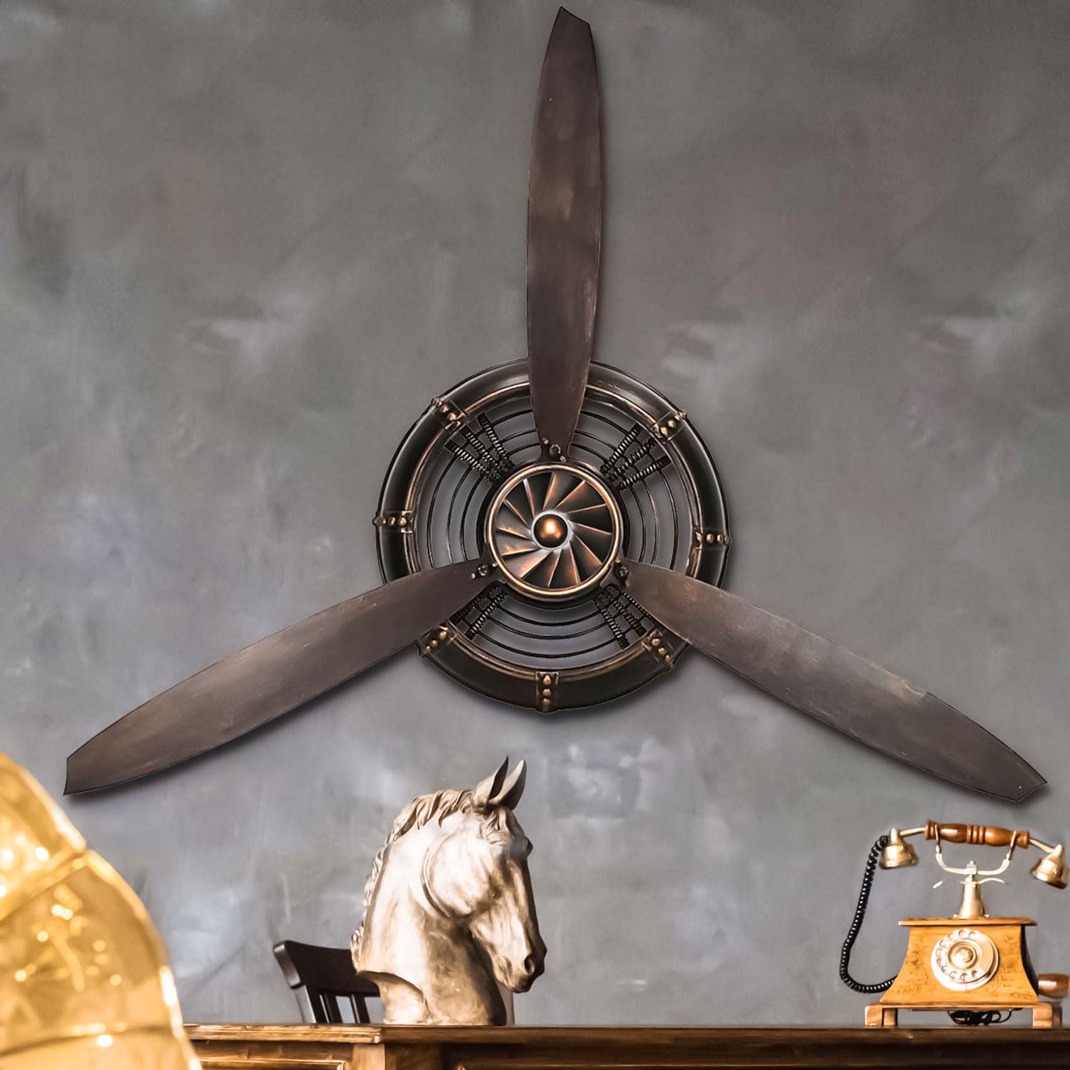 YOUKI Metal Wall Decoration, Living Room, Wall Decoration, 3D Wall Picture, Propeller Decoration for Kitchen, Bedroom, Hallway, Retro Wall Sculptures, Black