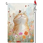 Lorugekyu Spring Cute Cat with Butterfly Garden Flag Spring Summer Floral Flower Small Flag for Outside Burlap Double Sided Farmland Welcome Yard Lawn Winter Decor 12.5x18"