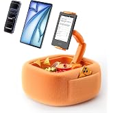 LULULOOK Tablet Pillow Stand for Kindle/iPad, Kindle Holder for Bed, Orange | ﻿Compatible with Kindle, iPad, iPhone and 4.7-14.6" Tablet, 360&deg; Adjustable for Reading, Fluffy Fabric for Bed, Snack Bowl