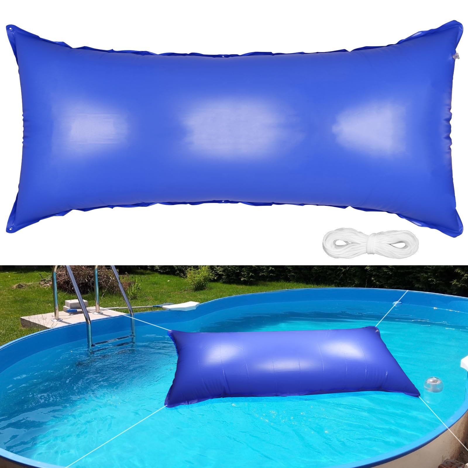 Pool Pillow, 4 x 8 Feet Swimming Pool Air Pillow with A 49 Feet Cold Rope Resistant Pool Winter Ice Equalizer Pillow Above Ground Pool Winterizing Pillow Winter Pool Closing Covers