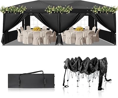 Bonnlo 3m x 6m Pop Up Gazebo, Adjustable Height, Detachable Sides, Black