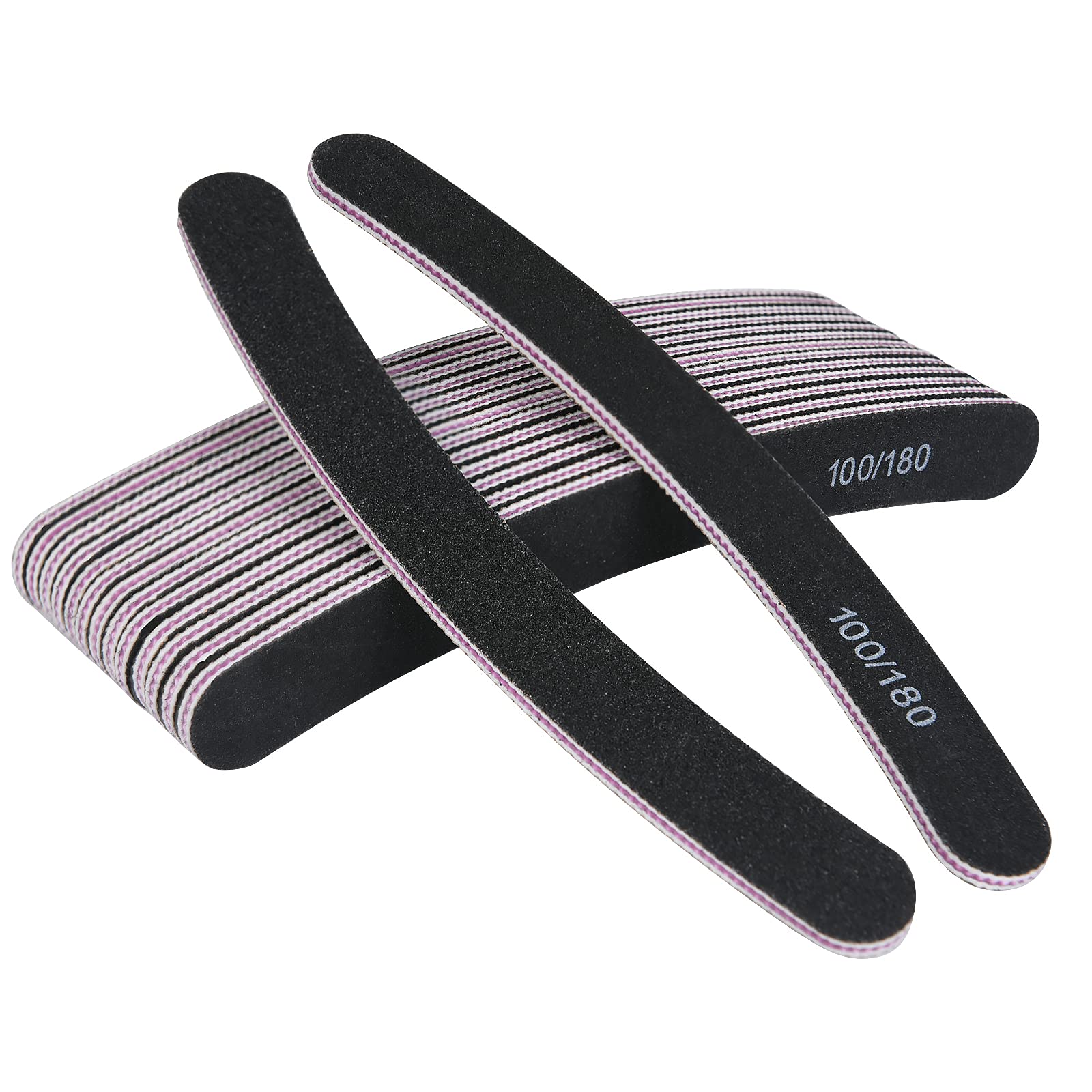 URAQT 15PCS Nail Files, Professional Nail File Double Sided Set, Curved Fingernail Files, Emery Board Manicure Tools for Home and Salon Use 100/180 grit (Black)