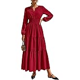 PRETTYGARDEN Women's 2026 Elegant Maxi Dresses Long Sleeve V Neck Flowy Pockets Casual Modest Dress Fall Fashion Clothes